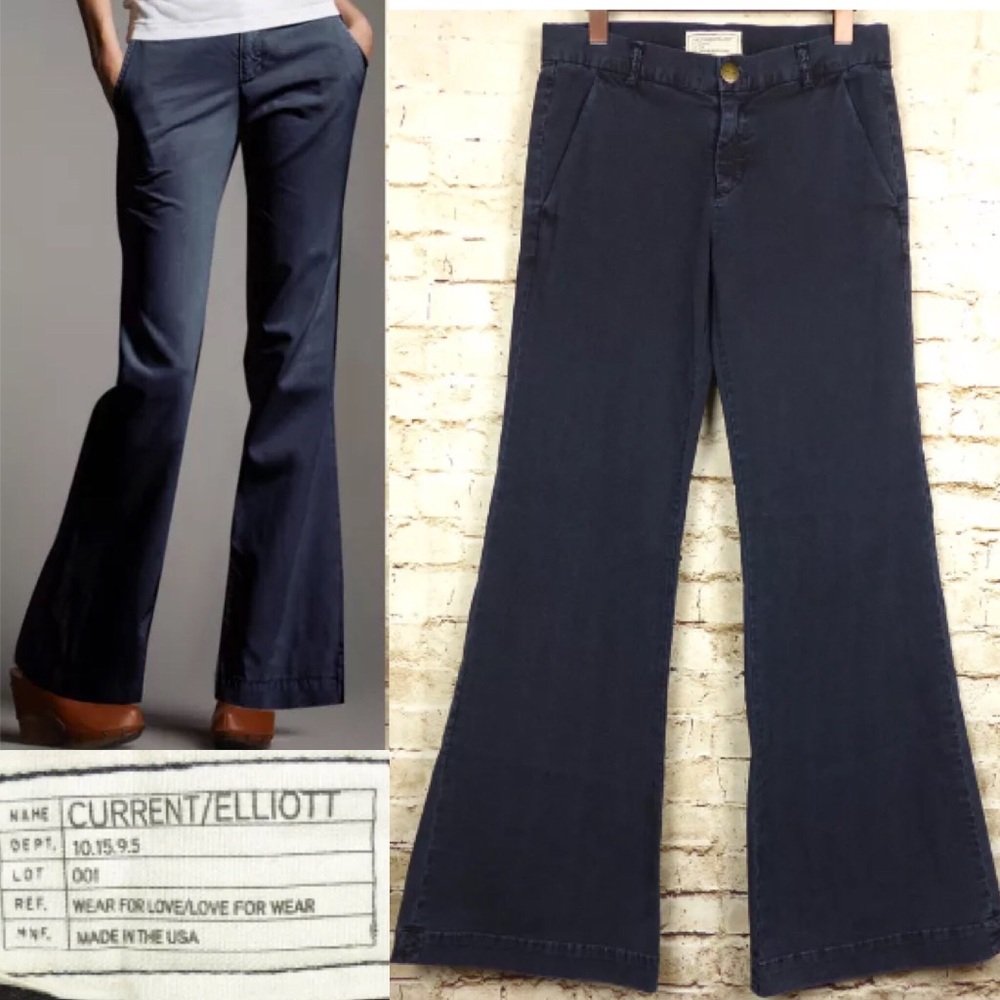 Current/Elliott Women’s Twill Blue Wide Leg Chino Trousers Size 26